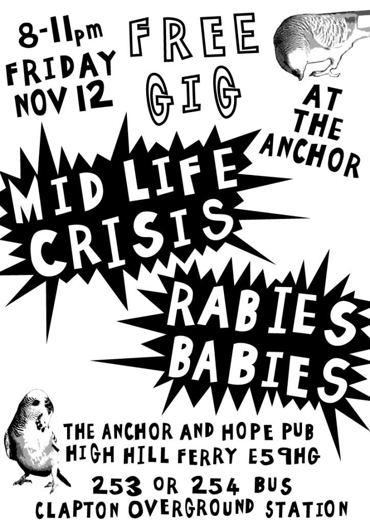 gig flyer for gig - 12 november 2021 at the Anchor pub Clapton E5 9HG London